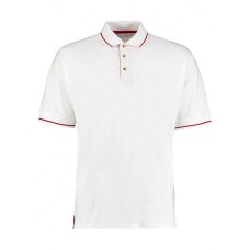 Férfi fehér piké póló  piros csíkkal Jaguar Club hímzéssel Classic Fit St. Mellion tenisz póló 